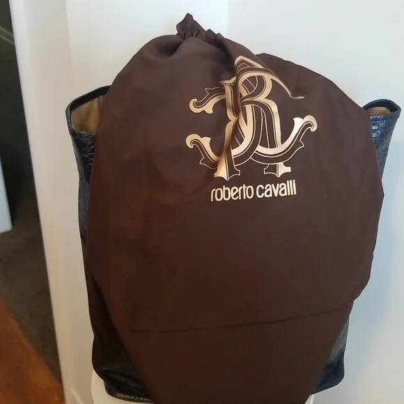 Roberto Cavalli NWT Women's Navy Blue Leather Snake Tote Handbag - Picture 6 of 6